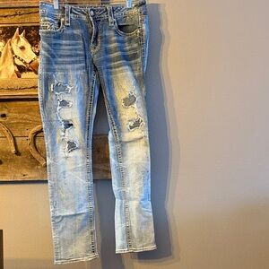 Rock Revival Light Blue Distressed Straight Leg Jeans